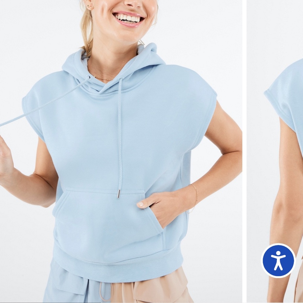 Fabletics Angela Sleeveless Pullover Hoodie Blue Stone XL Fleece Pockets Layer